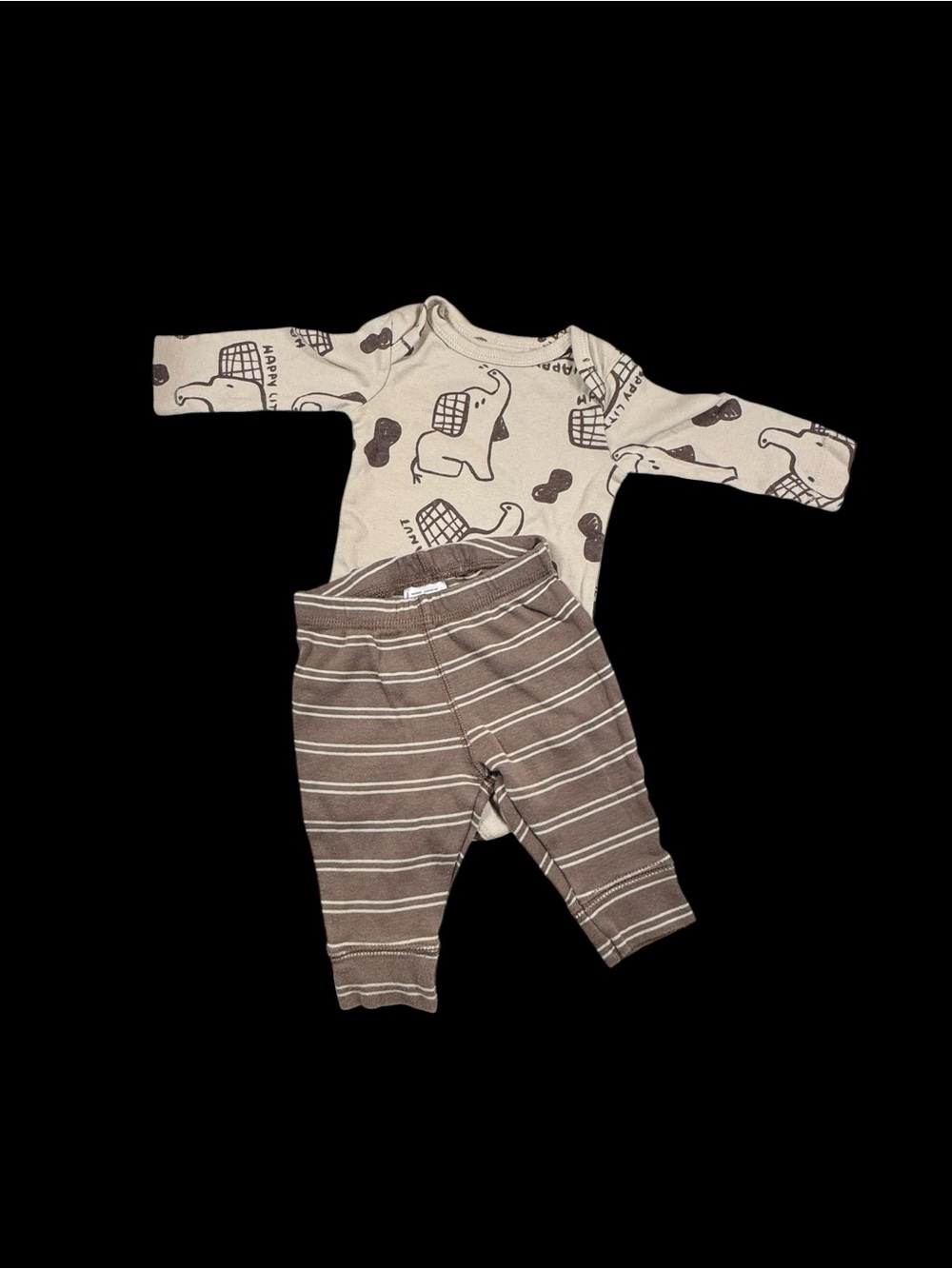 Baby Elephant Print Bodysuit and Striped Pants Set - Cream & Brown carters - Picture 2 of 8